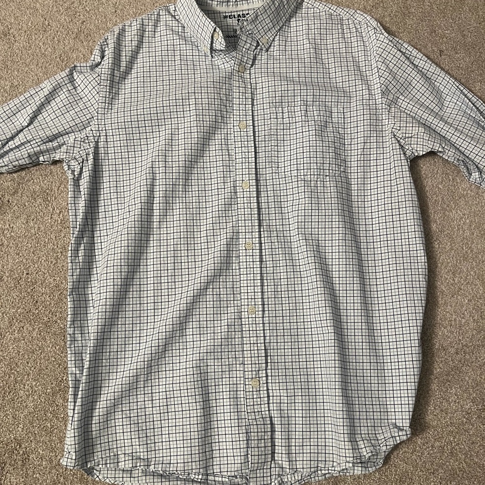 Old Navy Men's Plaid Shirt - Blue and White